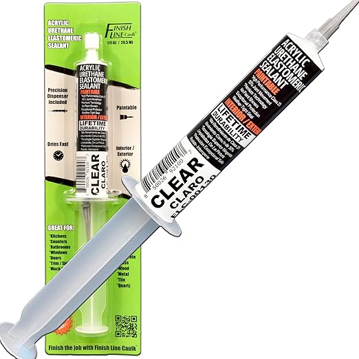 – Acrylic Urethane Elastomeric Sealant – Pre-Filled Precision Caulk Gun – Clear – 1 oz Tube – Flexible & Durable Sealant for Trim, Baseboards, and Small Cracks *Dries Translucent