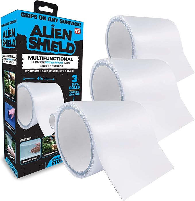 Alien Shield Transparent Sealing Tape Waterproof Repair Tape Adhesive Strips Patch Tape to Repair Tears, Cracks, and Leaks, 3 Rolls Total 15 Feet Rolls x 4” Width As Seen On TV