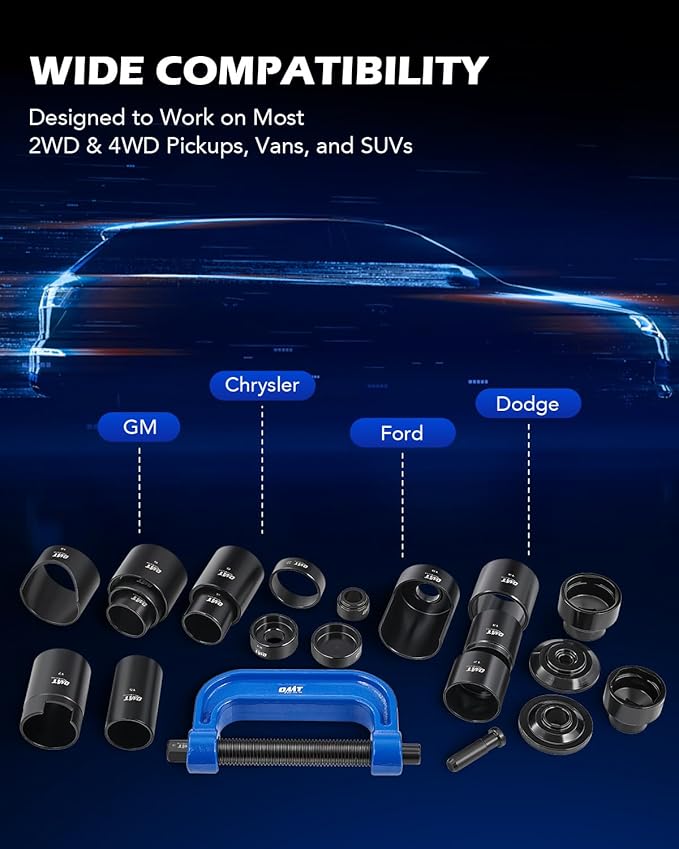 Orion Motor Tech Ball Joint Removal Tool Kit, 23pc Ball Joint Press & U Joint Removal Kit with Sockets and Universal Adapters, Heavy Duty Ball Joint Tool Set for Most 2WD 4WD Cars Trucks SUVs, Black