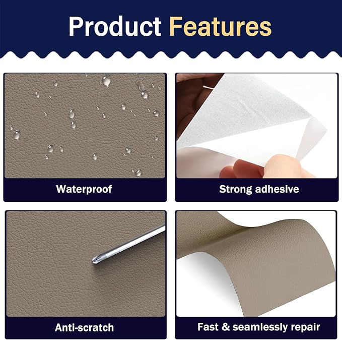 Zenyao Leather Repair Patch Tape - Self Adhesive Leather Repair Kit for Car Seat Furniture, Heavy Duty Vinyl Repair Patch for Couch Sofa, Waterproof for Rips Scratches Tears, 3x60 Inch Roll, Beige