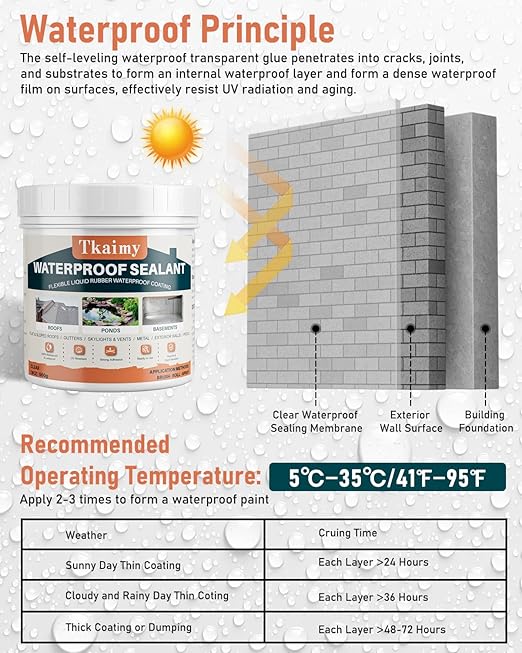 Tkaimy Transparent Invisible Waterproof Coating Agent, 17oz Liquid Waterproof Sealant Indoor & Outdoor Clear Water Sealant, Water-Based