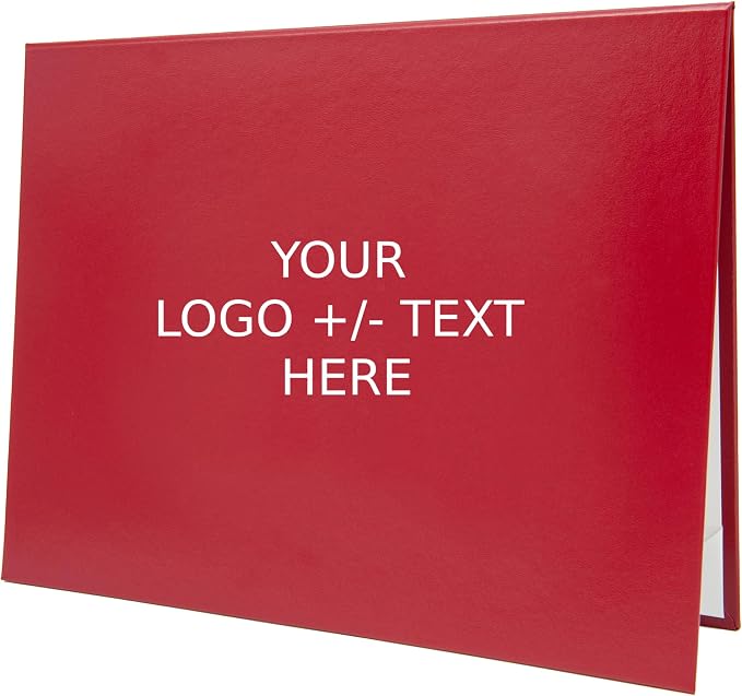 Red Faux Leather Document Cover 8.5x11 Letter Size | Tent-Style, Non-Padded with Metallic Foil Custom Printing | Professional Presentation for Awards, Diplomas and Certificates