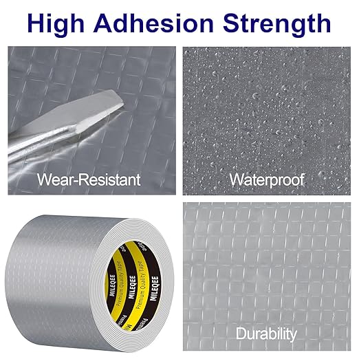 Butyl Sealant Tape Waterproof Aluminum Foil, Joist Tape for Decking 2 Inch, Super Sticky, Repair Roof Leak, Sealing Awning Crack, Patching Deck Flashing, All Weather Permanent 16.4FT Silver