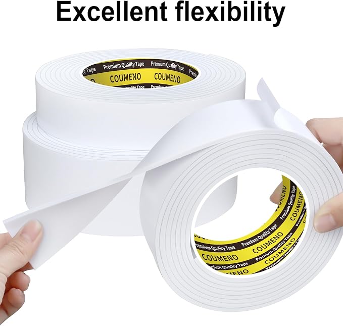Single-Sided Adhesive EVA Foam Tape 2 Pack 1in x 10FT,White Foam Weather Stripping,Door Seal & Window Insulation Tape,Waterproof Sound Proof Seal Strip for Doors,Garage Door & Gap Sealing