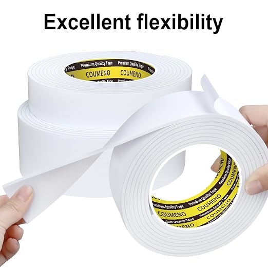 Single-Sided Adhesive EVA Foam Tape 2 Pack 1.2in x 16.4FT,White Foam Weather Stripping,Door Seal & Window Insulation Tape,Waterproof Sound Proof Seal Strip for Doors,Garage Door/Gap Sealing