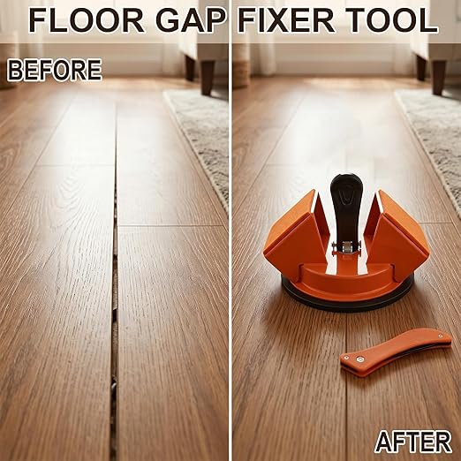 Heavy Duty Floor Gap Fixer Tool with Enhanced Suction Cup - 45° Dual-Sided Striking Surface Floor Gap Repair Tool - Complete Kit with 5 Sticky Pads & Cleaner for Laminate, Vinyl, LVP & Hardwood Floors