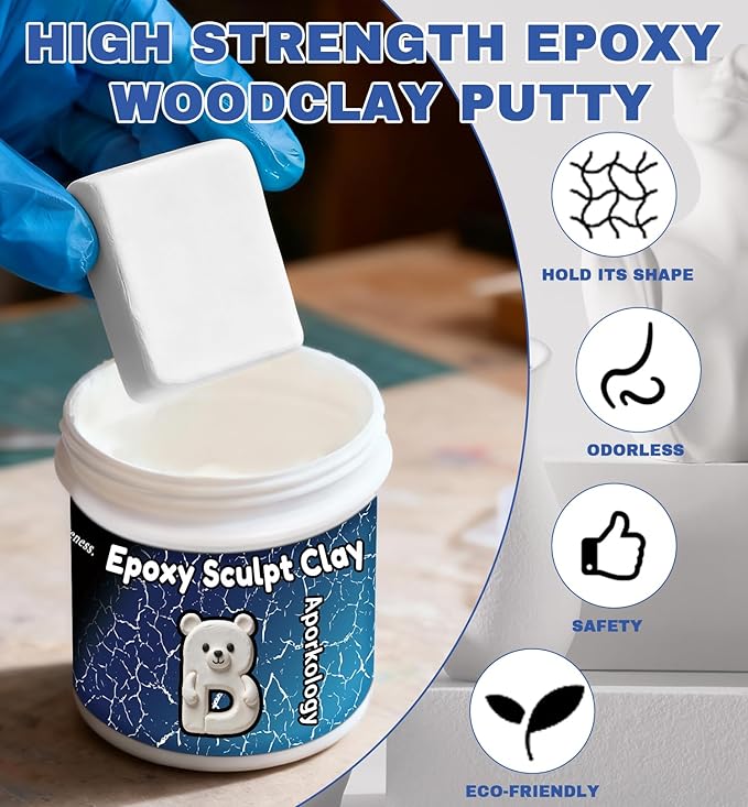 Epoxy Putty Sculpt Clay, 14.11oz/400g Fast Repair Epoxy Clay for Fixing Leaks, Cracks, Sculpting,High Strength 2 Part Epoxy Filler Putty for Bonding Metal, Tile, Concrete, Plastic (White)