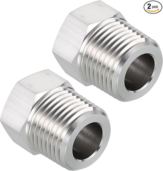 Pack of 2, 1/2" Male G to 3/8" FeMale NPT Solid 304 Stainless Steel Hex Bushing, Hose Fittings Adapter Reducer for Pipe Leak Repair, Bathroom Remodeling, Tool Extensions