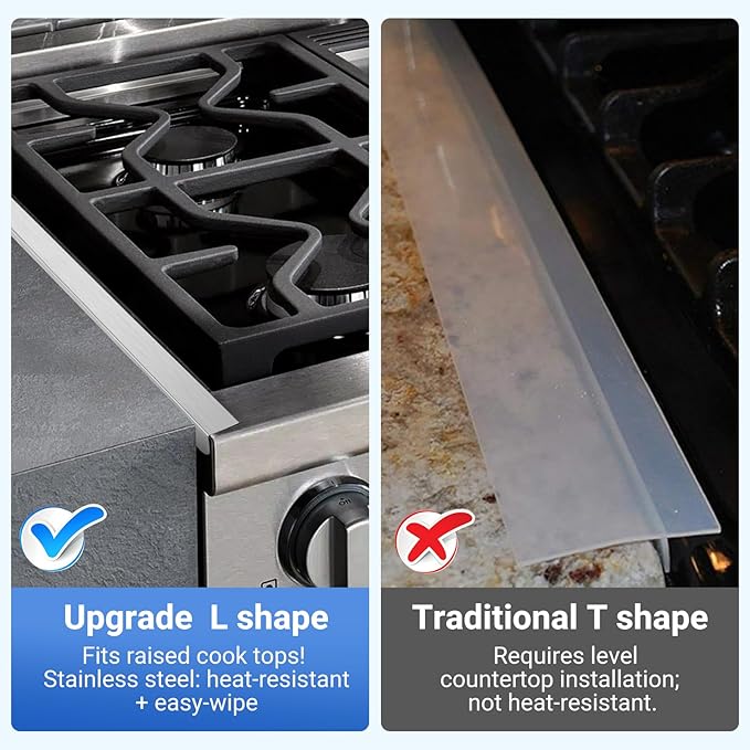 Amundo Stove Gap Covers - Stainless Steel, Stove Counter Gap Covers, Oven Gap Cover Length Retractable 13.8" to 27.5" for a Variety of Furnaces, Heat Resistant & Effectively Sealing Spills in Kitchen
