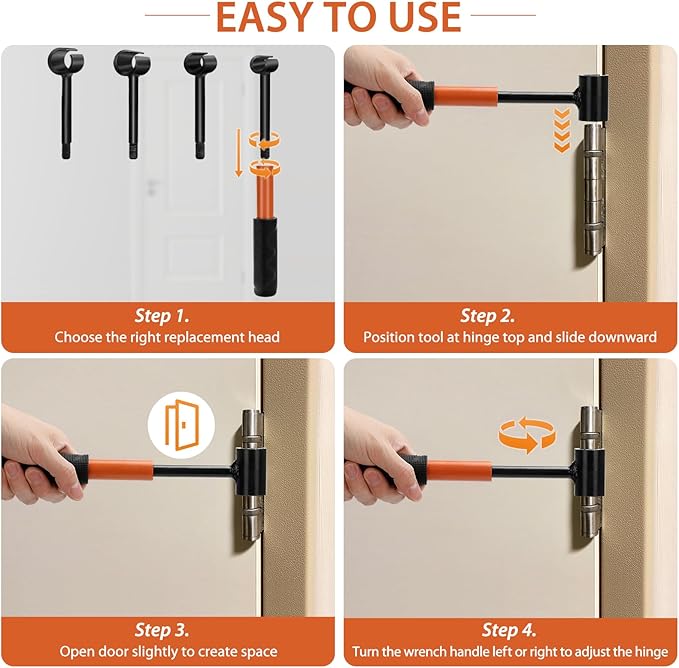 Door Hinge Adjustment Tool Kit, 4 in 1 Hinge Gap Adjusting Wrench Set for Residential and Commercial Use, Door Gap Adjustment Tool, Heavy Duty Door Hinges Repair Wrench with Rubber Grip