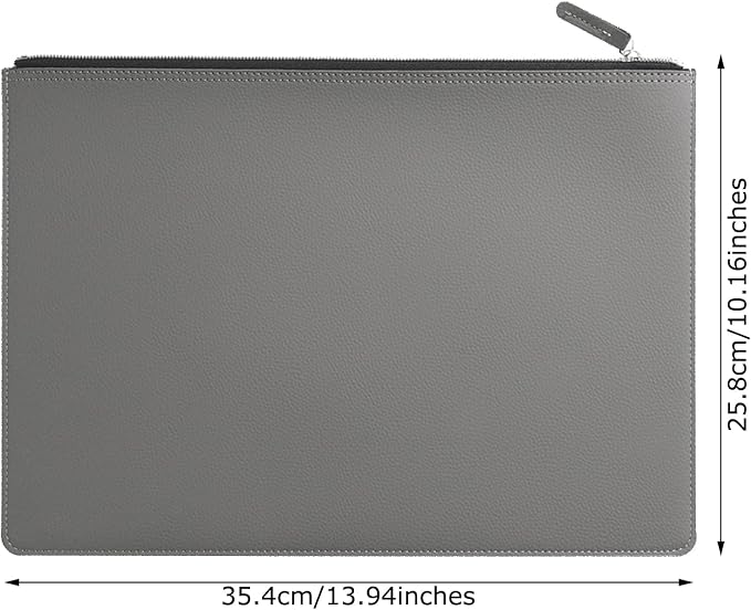 PU Leather A4 File Folder Zipper Document Holder Envelope Folder Case for Receipt Contract (Gray)