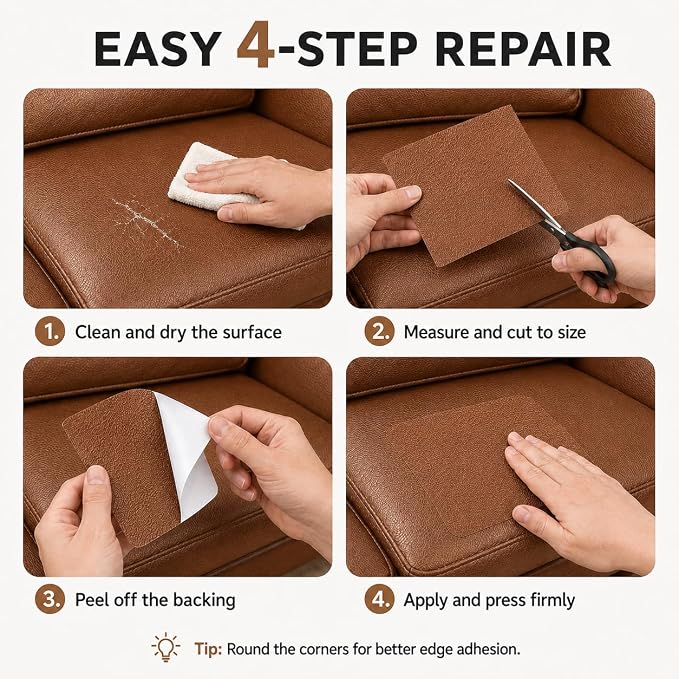 Self Adhesive Leather Repair Patch 24x54 Inch, Large Vinyl Repair Kit，Brown | Leather Tape for Furniture, Couch, Sofa, Car Seats. Waterproof, Strong Adhesion, Easy Cut Pleather Patch Waterproof Scratch