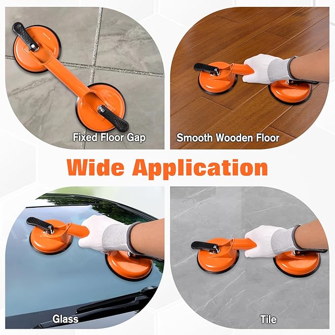 2 Pcs Laminate Floor Repair Kit for Floor Gap Fix Includes Heavy Duty Aluminum Vacuum Double Suction Cups and Rubber Hammer for Lifting Large Glass, Smooth Wooden Floor, Tile
