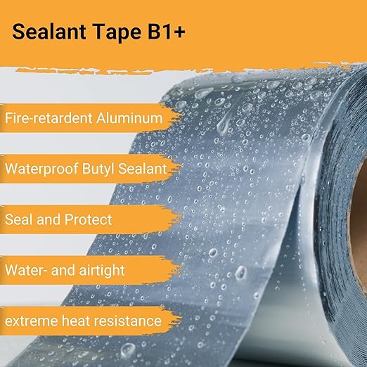 HSS Butyl Sealant Tape B1+ Silver, Waterproof butyl tape, Airtight & high UV-, Weather & Temperature Resistant, RV Repair, Roof Repair, Pipes, Boats, Vents, Wood - Silver, 4 inch x 50 feet