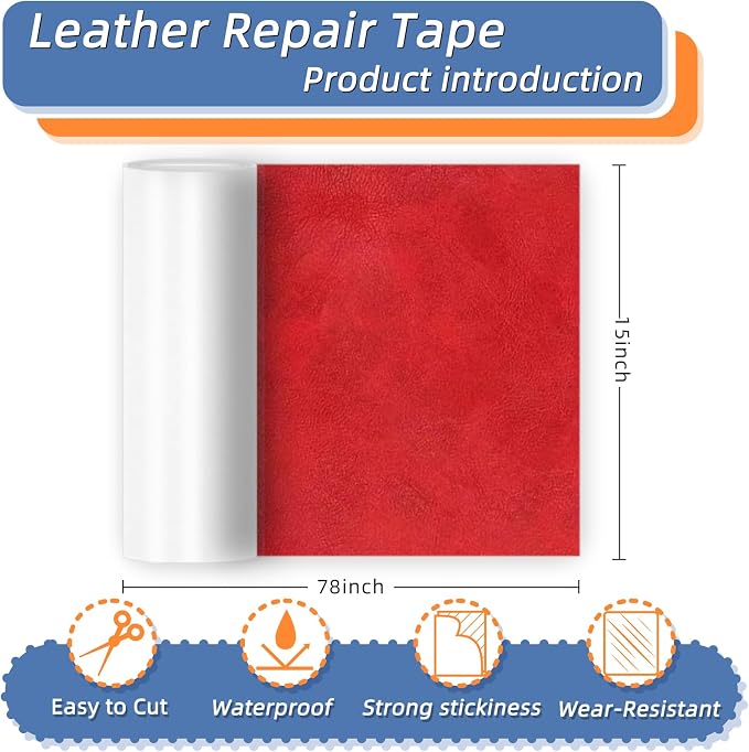 Self Adhesive Faux Leather Repair Patch,1Roll 15x78 Inch Leather Repair Tape for Furniture,Couch Tape for Couches,Bed,Car Seats,Chair,Red