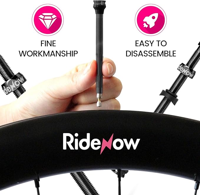 RideNow Tubeless Presta Valve Stems, 45mm Super Light Alloy Presta Tubeless Valve Stem Kit with Valve Core Remover Tool and Valve Stem Caps, Multiple Color and Size Options(Pair),Black