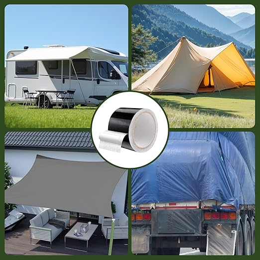 RV Awning Repair Tape for Tarp Outdoor Repair Tape for Canvas, Boat Covers, Tent, Sail, Waterproof, UVproof, Black