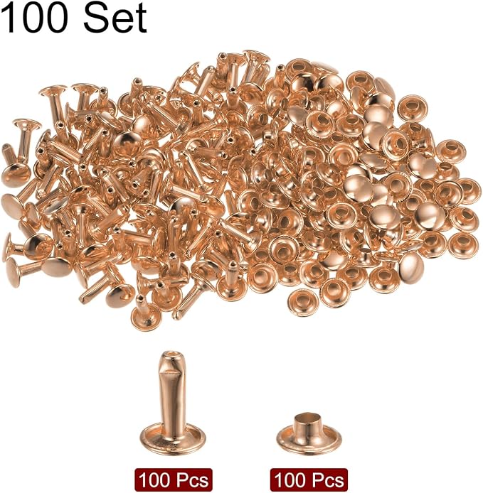 HARFINGTON 100 Sets Leather Rivets 12 x 8mm Metal Double Cap Rivet Snaps Studs Fasteners with 3pcs Setting Tools Rivets for Leather Craft DIY Repair Decoration, Light Gold Tone