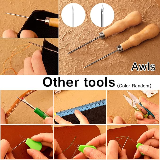 Tikjiua 59 Pcs Leather Sewing Kit Upholstery Needle for Hand Sewing, Heavy Duty Sewing Kit with Upholstery Waxed Thread Stitching Needles, Needle and Thread Kit for Carseat Backpack Carpet Shoes Sofa