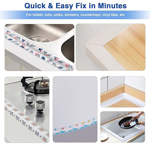 Self Adhesive Sealing Tape, Bathroom Waterproof Sealing Strip, Traditional Sealant Substitute, Suitable for Kitchen, Bathtub, Bathroom, Wall Corner, Decoration and Renovation (C, 1.5" x 16.5Ft)