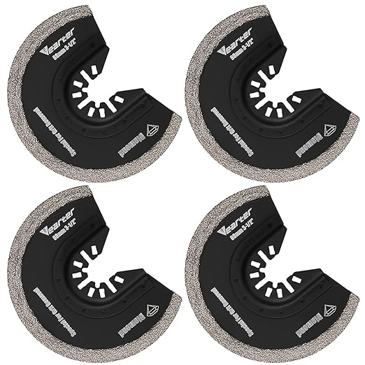 Diamond Oscillating Saw Blades 4PCS, 3-1/2'' Universal Multitool Blades for Grit Grout Removal, Quick Release Multi Tool Kit for Tile, Air Brick, Cement, Concrete, Masonry