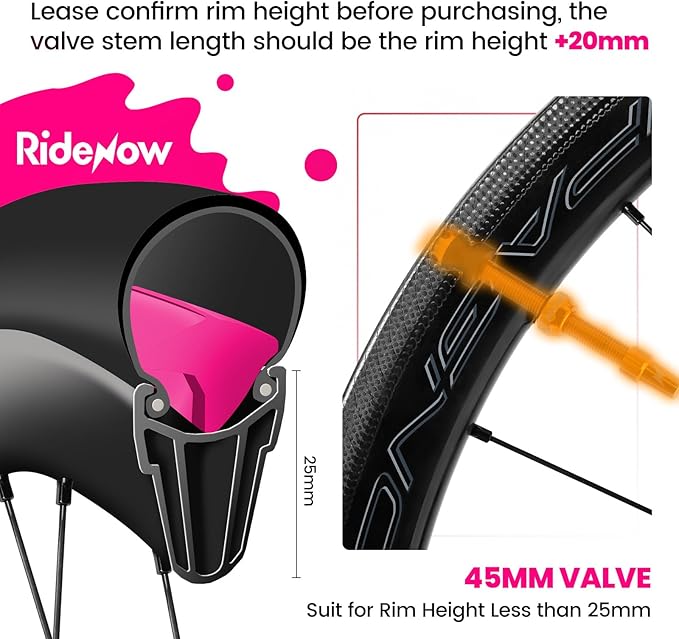 RideNow Tubeless Presta Valve Stems, 45mm Super Light 7075 Aluminum Alloy Presta Tubeless Valve Stem Kit with Valve Core Remover Tool and Valve Stem Caps, Multiple Color and Size Options(Pair), Gold
