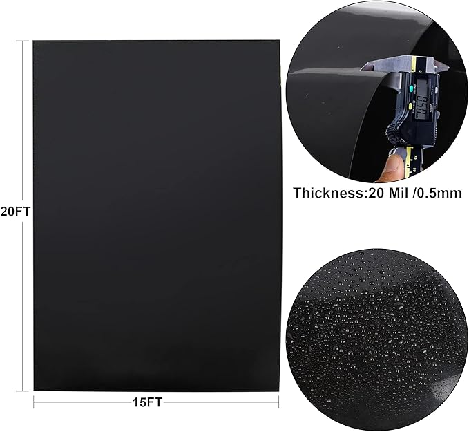 Adroiteet 15 x 20 FT Pond Liner, 20 Mil Fish Pond HDPE Liner, Pond Liners for Outdoor Ponds, Koi Ponds, Garden Fountain, Waterfall