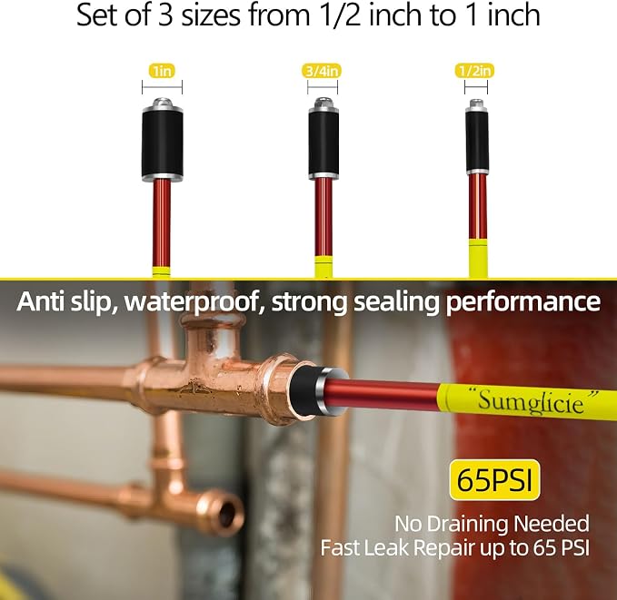 Plumbing Plug Tool Kit, Water Stopper for Pipes 1/2", 3/4", 1" for Professional Plumbing Repair Tools, No Draining Needed Fast Leak Repair. With Replacement Gaskets Nuts and EPDM seals