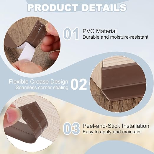 PATIKIL 1" x 3.3 ft Caulk Tape, Caulk Strips PVC Self Adhesive Caulking Tape Waterproof Edge Protectors for Bathroom Accessories Kitchen Countertop, Brown