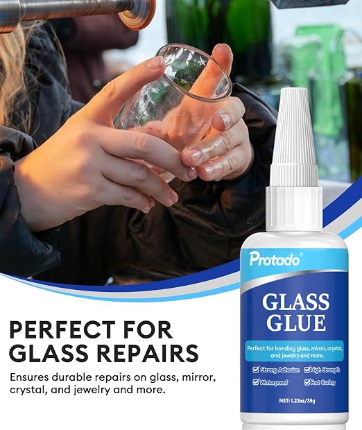 Glass Glue, 35g Heavy Duty Super Strong Clear Glue, Waterproof Heat Resistant Adhesive for Glass Bonding, Repair, Crystal, Mirrors, Windows, Glassware, Crafts, DlY Kits