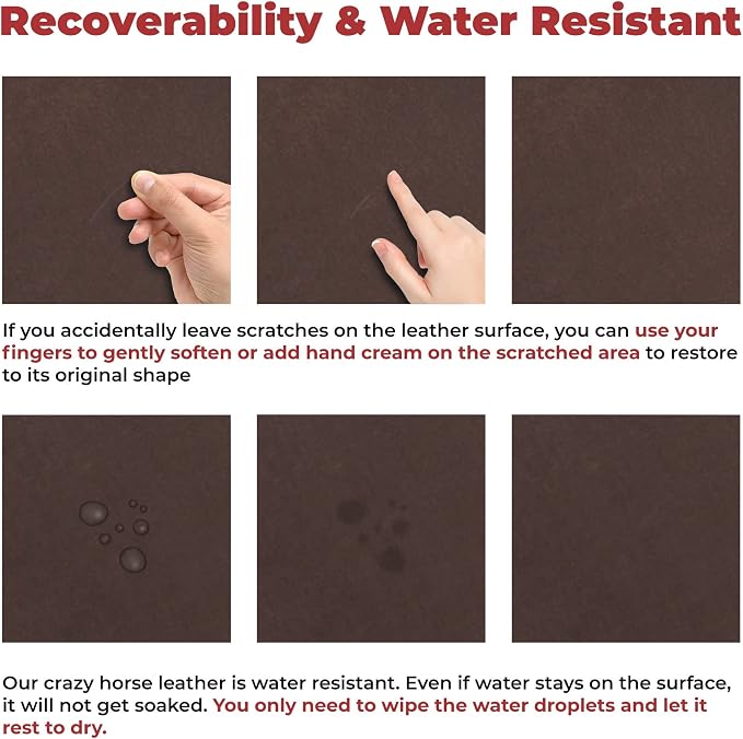 ELW Crazy Horse Leather 5-6 OZ (2-2.4mm) | Dark Brown | Pre-Cut 6-8 SQ FT | Full Grain Cowhide Handmade Leather for DIY, Crafts, Sheaths, Sewing, Workshop