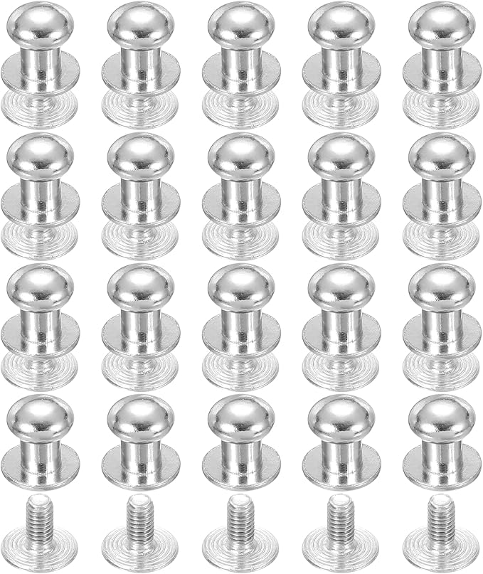 PATIKIL 7 mm Leather Rivets, 20 Sets Ball Head Stud Screw Back Round Head Button Chicago Screw Nipple Stud Rivet for Leather DIY Craft Handbag Belt Repairs, Silver Tone