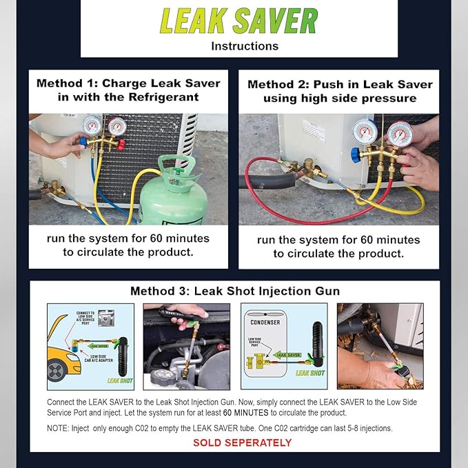 Leak Saver Direct Inject UV - Refrigerant Leak Sealer with Added UV Dye to Detect Large Leaks - for AC, Refrigeration, and Automotive Systems Up to 5 Tons - Compatible with All Refrigerants - 3 Packs