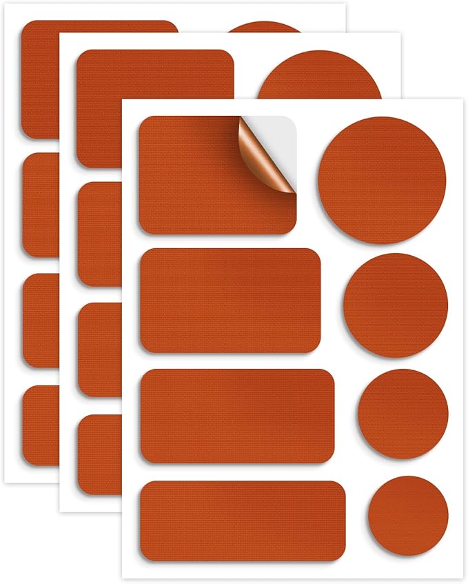 Waterproof Self-Adhesive Nylon Patches for Tent Repair Kit, 24pcs Outdoor Gear Tenacious Repair Tape, Fabric Patches for Clothes, Down Puffer Jacket, Tent, Sleeping Bag, Backpack, Orange