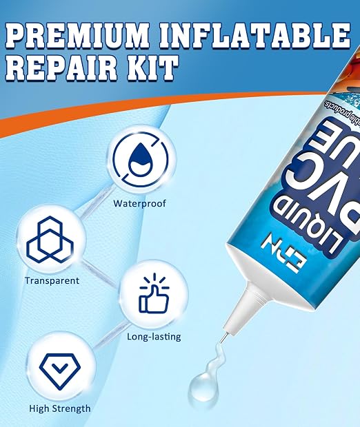EPN Air Mattress Patch Kit, Waterproof Vinyl Pool Liner Repair Kit for Inflatables, Air Mattress, Swimming Ring, Tent, Bounce House, Inflatable Toys, Hot Tub, PVC Boat, Raft, Kayak (80mlx2)