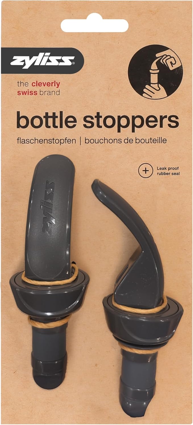 Zyliss Bottle Stoppers 2 Piece Set – Reusable Leak-Proof Wine and Drink Sealers with Ergonomic Wheat Straw Handles, Durable Rubber Seal, Fits Carbonated and Still Bottles, Dishwasher Safe
