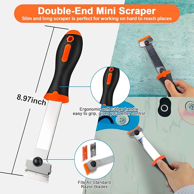 Heavy-Duty & Gentle Scraper Duo Kit | 2-in-1 Metal & Plastic Scraper Set with 20 Blades | Perfect for DIY, Kitchen Stovetop, Window Decals, Bathroom Caulk & Paint Removal