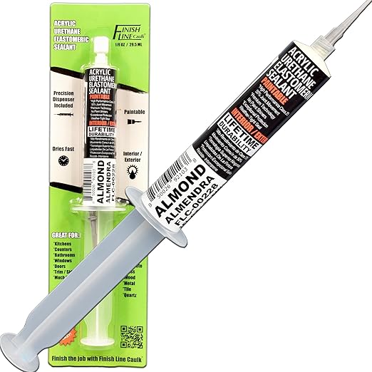 – Acrylic Urethane Elastomeric Sealant – Pre-Filled Precision Caulk Gun – Almond – 1 oz Tube – Flexible & Durable Sealant for Trim, Baseboards, and Small Cracks