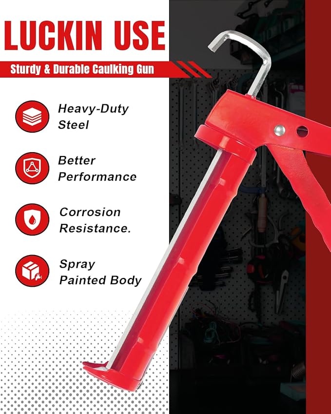 Holothurian Caulking Gun, Caulk Gun No Drip,Sealant Finishing Tool Grout Scraper for Kitchen Bathroom Window Sink Joint, 1/10 Gallon Cartridge, 10:1 Thrust Ratio, Red