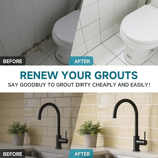 Tile Grout Repair Kit, Black Grout Filler for Bathroom, Kitchen, Rstore & Renew Tile Joints Line, Triple Protection, Fast Drying Shower Grout with Tools(Black, 5.29oz/150g)
