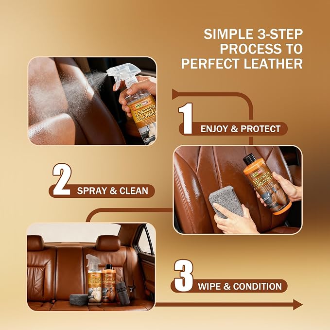 XPERTCHEMY Leather Cleaner and Conditioner Kit, Leather Care for Car Seats, Furniture, Couches, Boots, Bags & More, Safe for Any Color, 2 x 16oz
