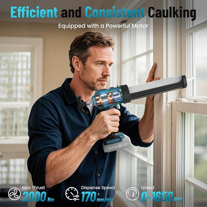 Electric Caulking Gun Compatible with 18V Makita Battery, 10 oz Cordless Caulk Gun with Caulking Tools-3 in 1 for Filling/Sealing, 4 Adjustable Speeds, LED Light(Battery Not Included)