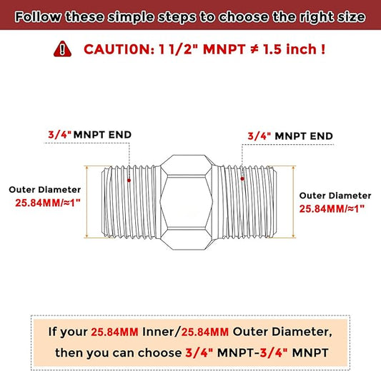 Packs of 10, 3/4" Male NPT to 3/4" Male NPT Solid Brass Hex Nipple Hose Connectors, Male Pipe Adapter for Pipe Leak Repair, Bathroom Remodeling, Tool Extensions, Compression