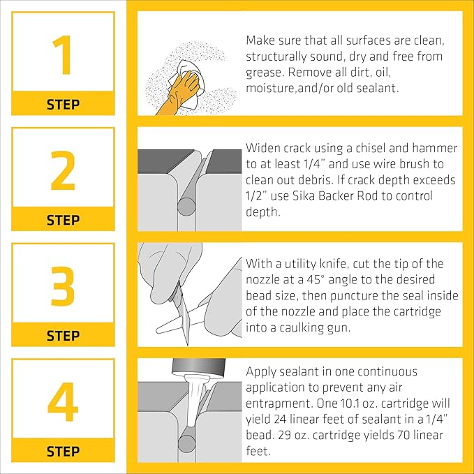 Sikaflex Self Leveling Polyurethane Sealant, Gray | Accelerated Curing | For Concrete Joints | Horizontal Application | 10.1 fl oz (4-Pack)