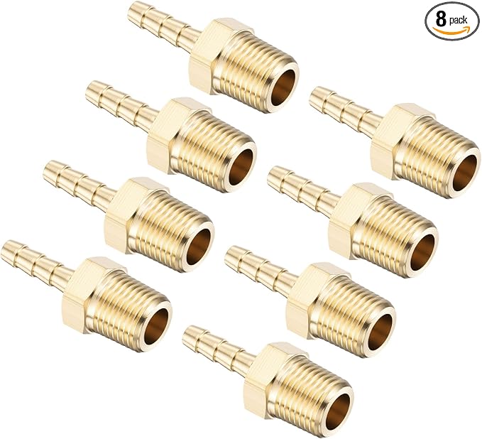 Pack of 8 Brass Hose Barb Fittings Adapter Connector 5/32" Hose Barb to 1/8" NPT Male Fittings for Home Machines, Massage Bathtubs, and Irrigation Systems