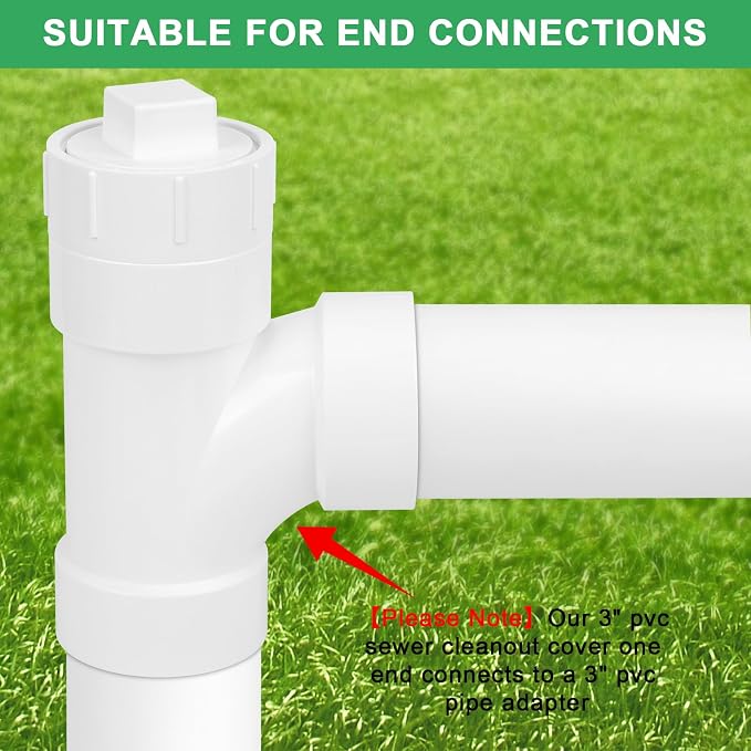 2Pack 3" PVC Sewer Cleanout Adapter with Plug Pipe Fitting SCH40 PVC DWV Flush Female Sewer Cleanout Cap Cover for Drainage Piping System, Outdoor Garden, RV