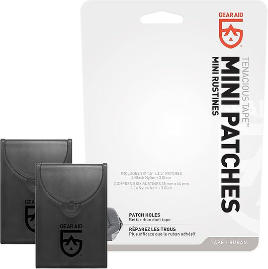GEAR AID Tenacious Tape Mini Patches with Peel-and-Stick Adhesive to Fix Holes and Tears in Winter Gear, Down Puffer Jackets, Sleeping Bags, Tents, and Rain Gear, Clear, 2 Pack