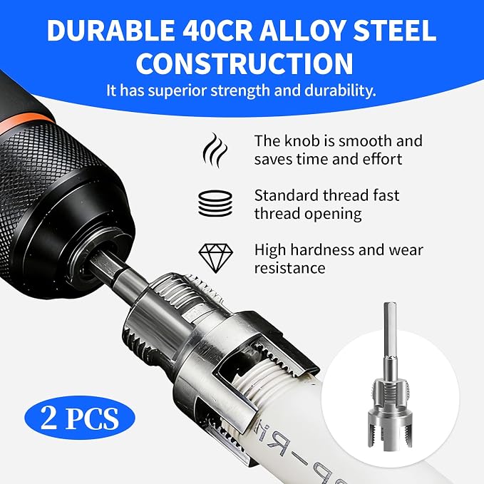 PVC Pipe Threader 2Pcs 1/2" 3/4" - Internal & External Threading Tool Set for Drill（1PCS 1/2)