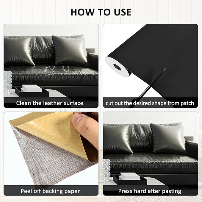 Leather Repair Patch 17X158 Inch Self Adhesive Leather Repair, Large Leather Repair Tape for Couches, Furniture, Car Seats, Cabinets, Sofa, Handbags (Black, 17X158 Inch)