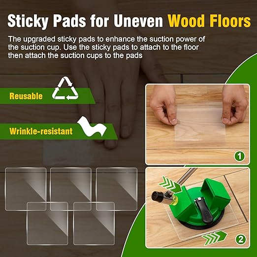 Floor Gap Fixer Tool, Heavy Duty Suction Cup Tool with 45° Double-Sided Striking Surface, Silent Felt Pads, Includes 5 Extra Sticky Pads for Uneven Laminate & Hardwood Floor Fixing
